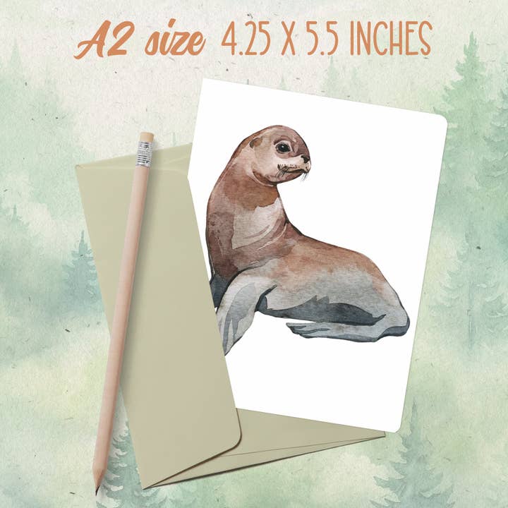 Biglietto di auguri fatto a mano con leoni marini per la vendita all'ingrosso da parte di Soul Familiar