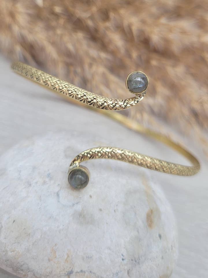 Brass Labradorite Arm Cuff Bangle Gold Jewelry Unique Gift for wholesale by Laboheme