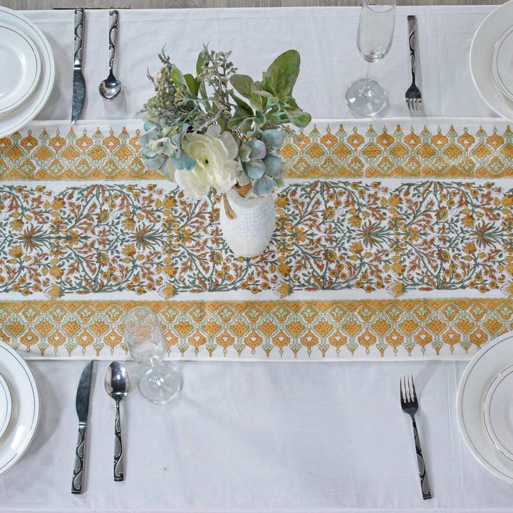 Fabricrush - Wholesale Table Runner - Goldenrod Yellow Block Print Cotton Easter Table Runner3