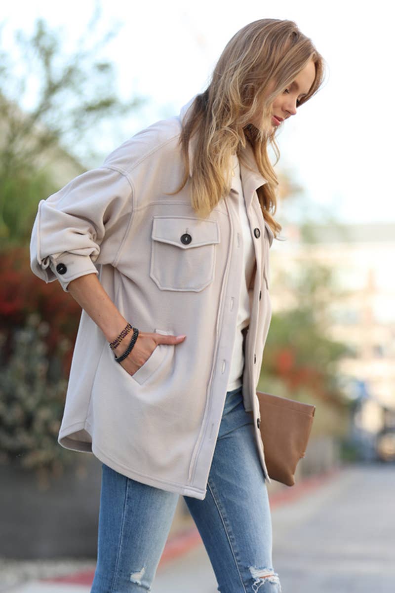 42POPS - Vendita all'ingrosso Giacca a camicia - Donna - ", Giacca in pile basic/oversizee con toppe sui gomiti16