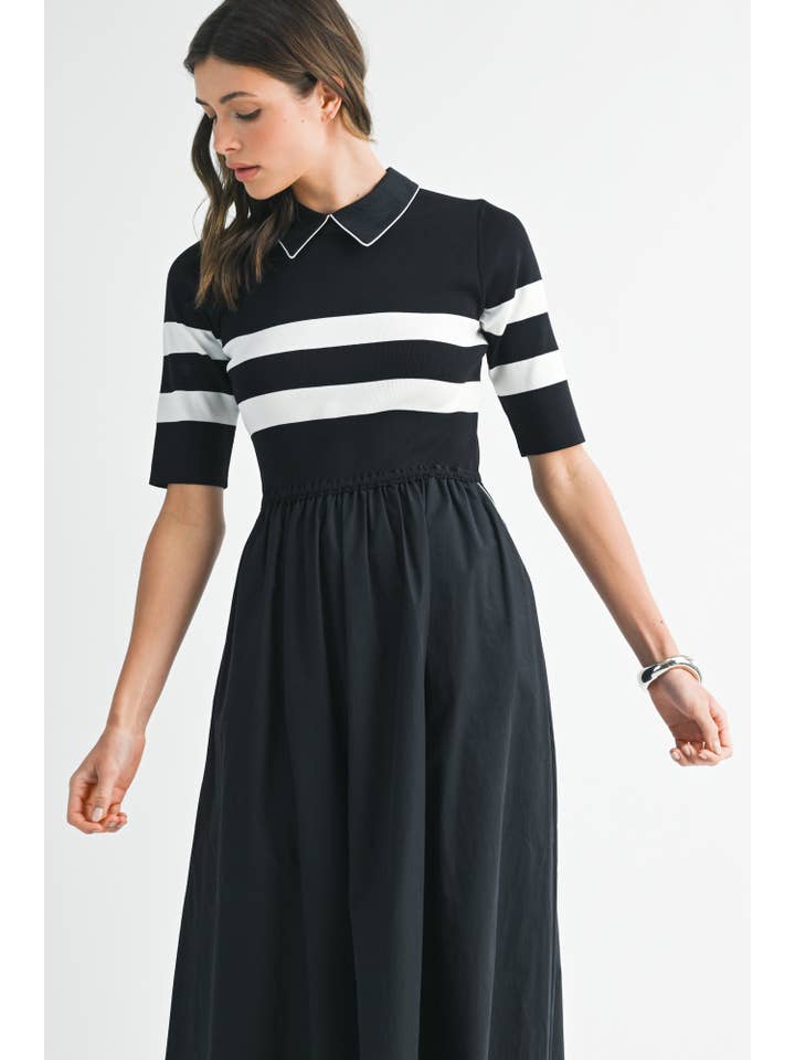 BLACK IVORY NWT0017 Striped Contrast Midi Dress for wholesale on Faire2