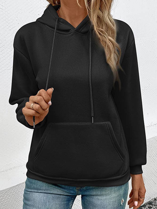 UNISHE - Wholesale Hoodie - Women's - Plain Kangaroo Pocket Drawstring Hoodies BFZY6194