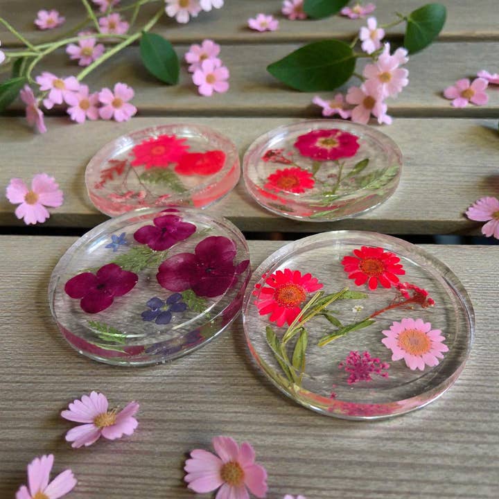 Ciao Bella Jewelry Inc – wholesale Underlägg – Pressade blomunderlägg med riktiga blommor, set om fyra3