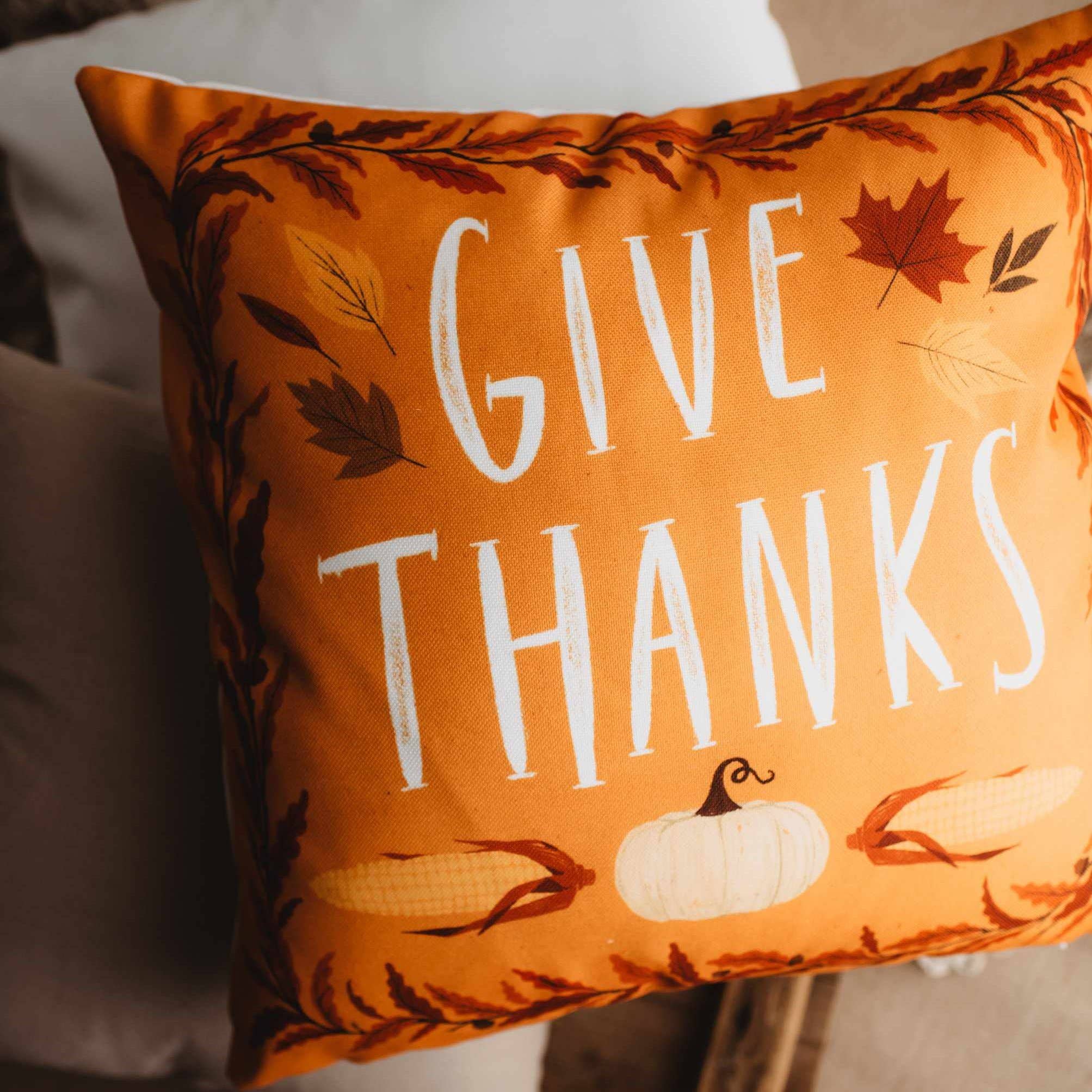 UniikPillows - Vente Housse de coussin - Housse d'oreiller Primitive Give Thanks | Décoration de Thanksgiving | Oreillers de ferme | Décoration de campagne | Coussins d'automne | Coussin mignon | Cadeau6