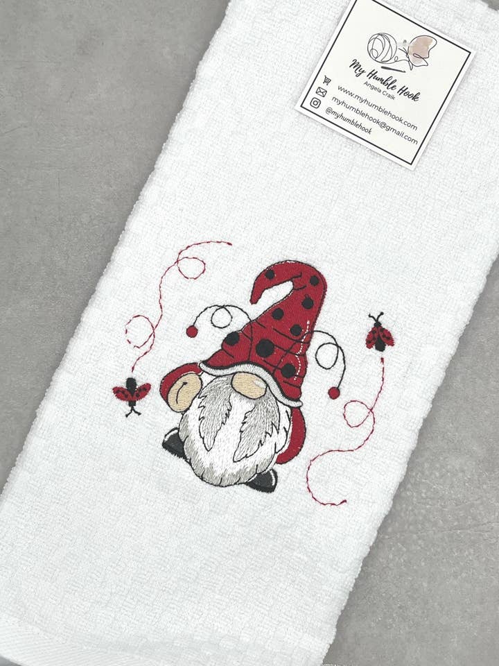 Ladybug Gnome Kitchen Towel / Summer Decorative Homeware for wholesale by My Humble Hook