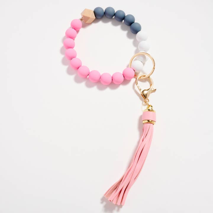 Frem - Wholesale Keychain bracelet - Beaded Bracelet Keychain with Tassel – Silicone Bead Wristlet Key Ring10