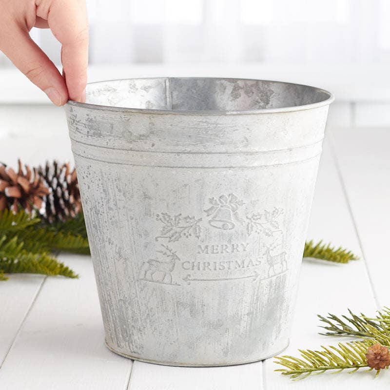 Factory Direct Craft - Wholesale Bucket/Pail - 7" Weathered "Merry Christmas" Embossed Metal Bucket2