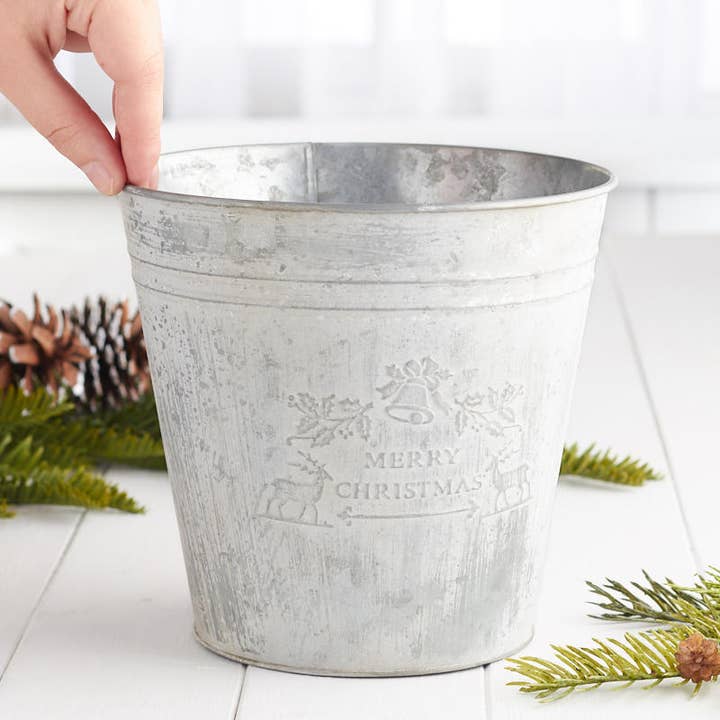 Factory Direct Craft - Wholesale Bucket/Pail - 7" Weathered "Merry Christmas" Embossed Metal Bucket2