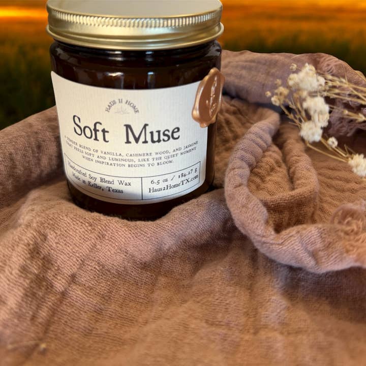 Haus II Home, LLC - Wholesale Jar/Filled Candle - Hand-Poured Candle - Soft Muse - 6.5 oz Amber Jar0