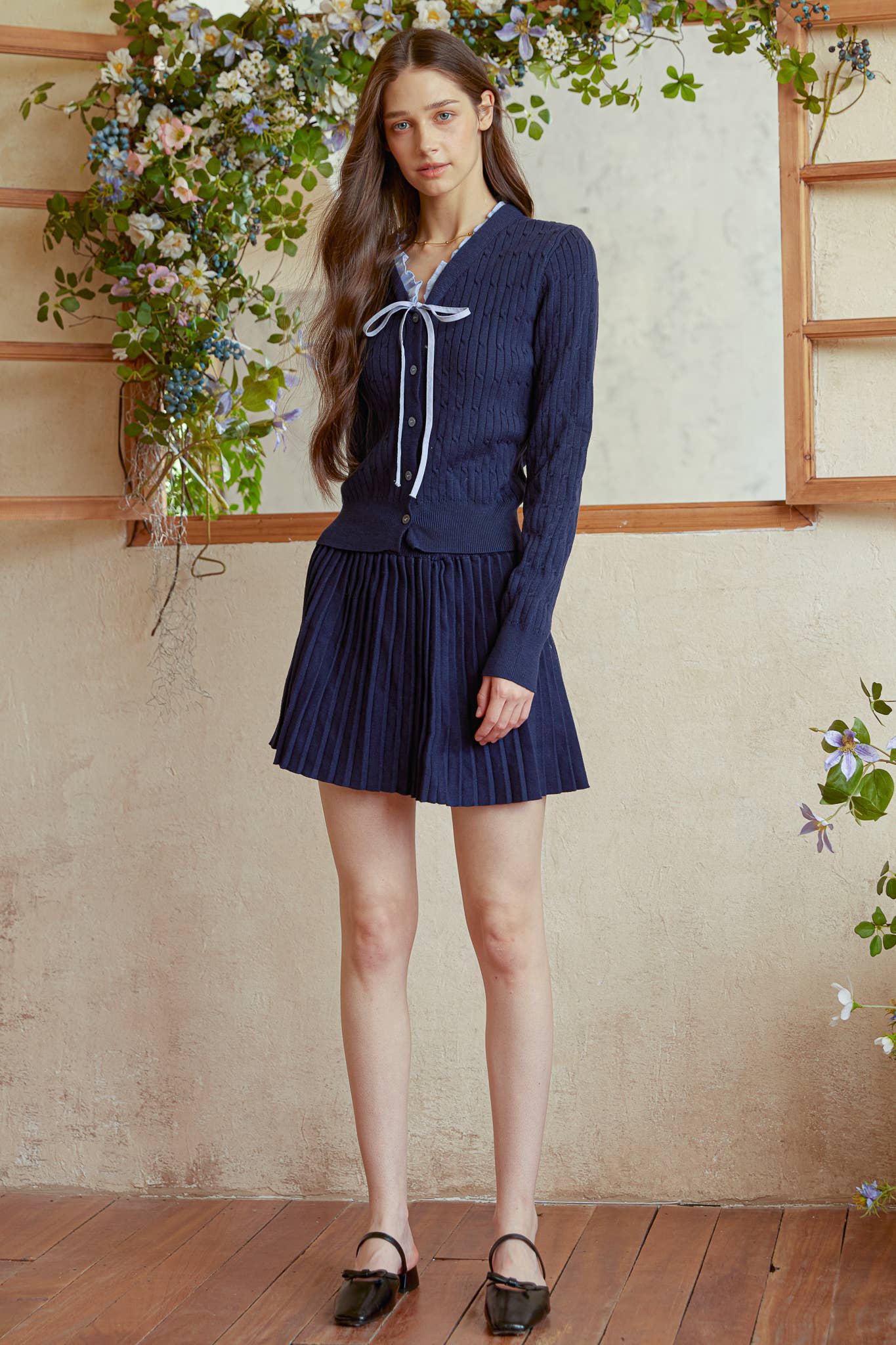 ROSIE POSIE – wholesale Set med topp och kjol - Dam – RP2945 - Marinblå Stickad & Plisserad Kjolset5