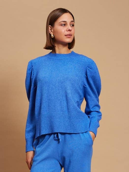 Luna - Lightweight Puff-Sleeve Sweater In Blue for wholesale by Y LONDON