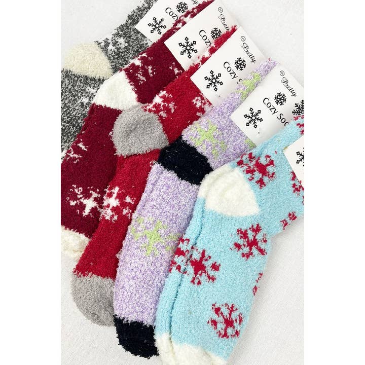 ASSORTED Soft Textured SnowFlake Cozy Socks for wholesale on Faire