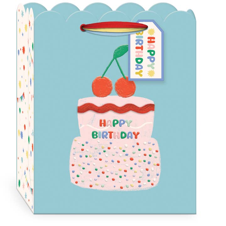 Birthday Brights Cherries Medium Die-Cut Bag 8" X 4" X 10". for wholesale by Punch Studio