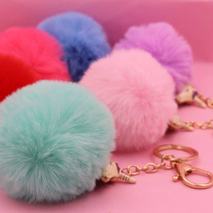 Cute Colorful Unicorn Pom Pom Key chain - Fuzzy Key chain for wholesale by Real Sic