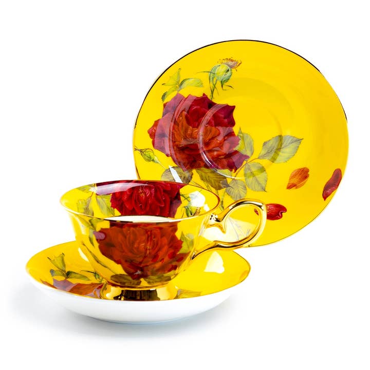 Grace Teaware - Wholesale Tea Set - Gold Yellow Stem Rose 7oz Bone China Tea Cup and Saucer
