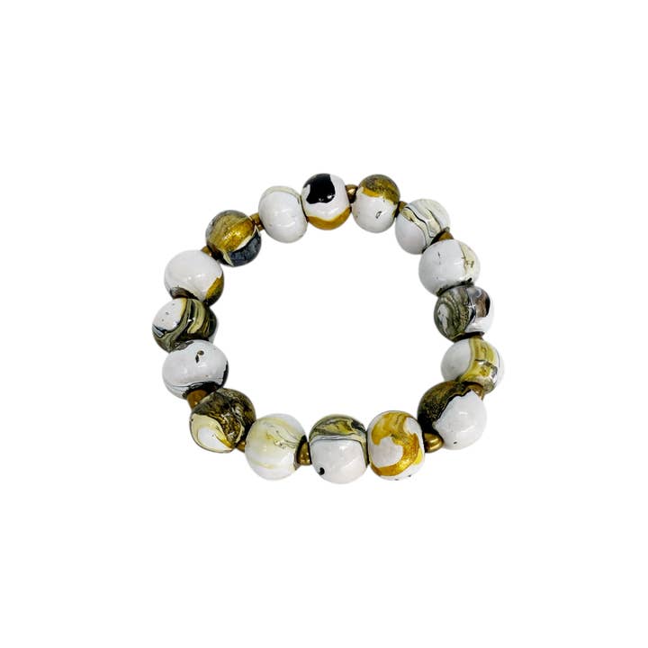 Pulseira Elástica de Madeira Pintada à Mão Branca por atacado de Maka Imports