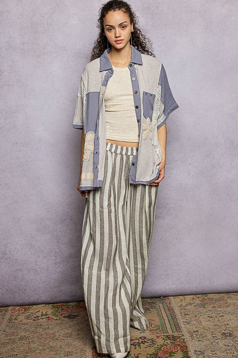 Pol Clothing - Wholesale Button Down Shirt - Women's - Collared Studded Button-down Short Sleeve Knit Shirt Top27