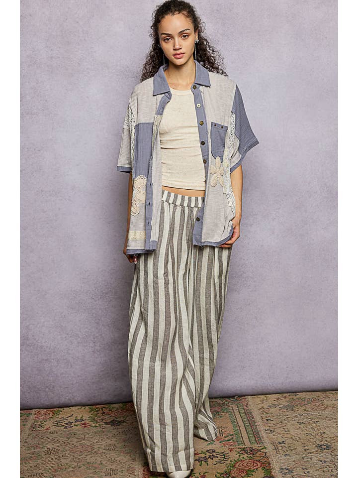 Pol Clothing - Wholesale Button Down Shirt - Women's - Collared Studded Button-down Short Sleeve Knit Shirt Top27