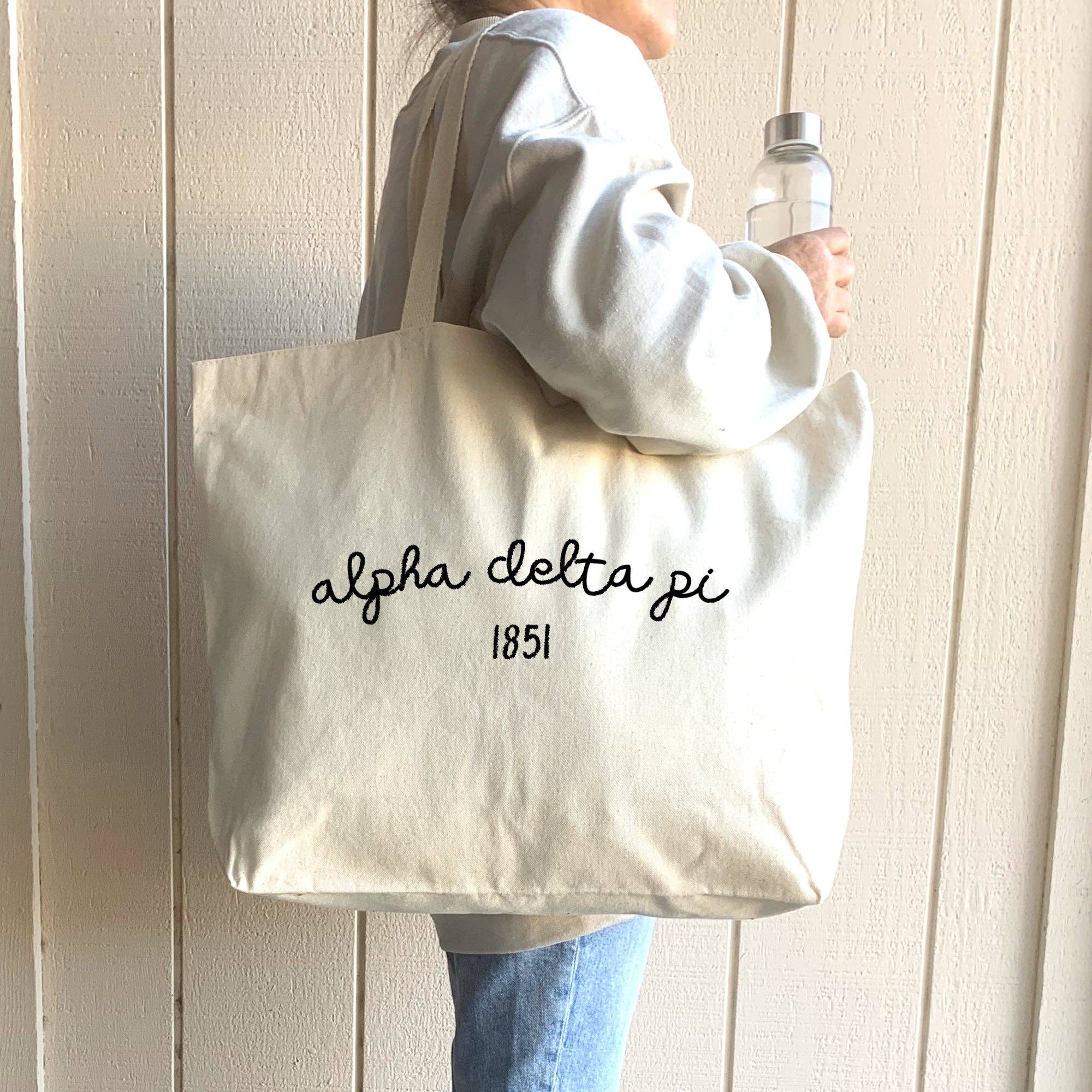 Natural Sorority Name and Founding Date Printed on a Canvas Tote Bag for wholesale on Faire6