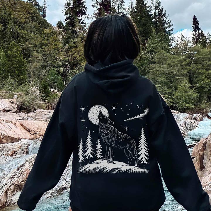 Wolf Hoodie | Nature Hoodies | Forest Graphic Hoodie for wholesale by Sisterly Gifts Shop