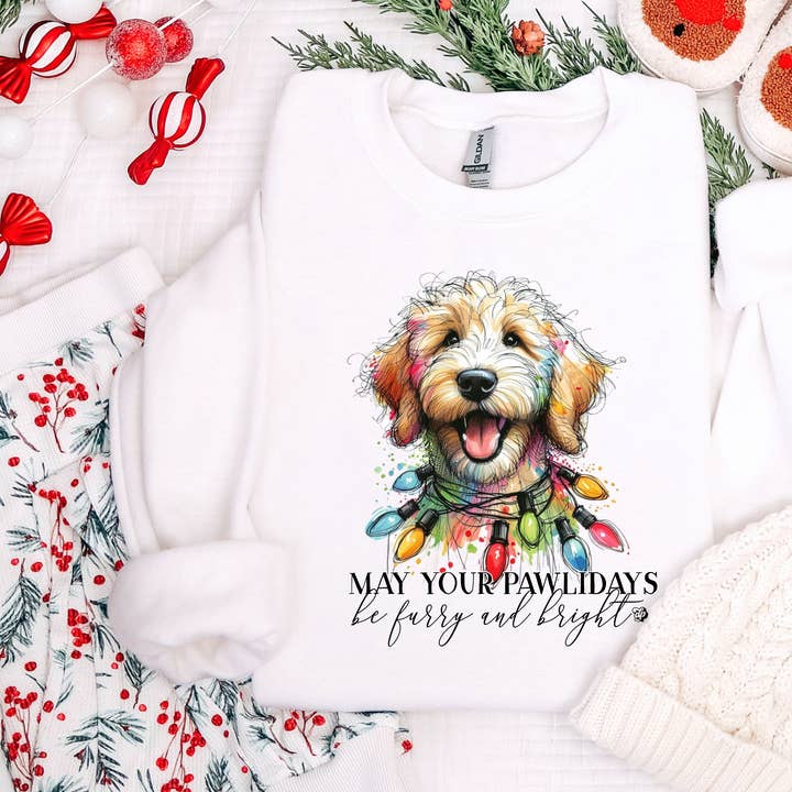 Furry & Bright Pawlidays Sweatshirt | Dog Mom Christmas Top for wholesale by The Dapper Paw