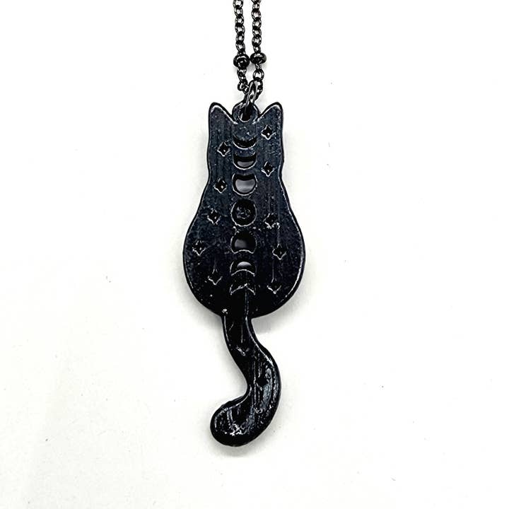 MergingMetals - Vendita all'ingrosso Collana con ciondolo/pendaglio - Collana Moonstone Black Cat Moon Phase//Elettroformata