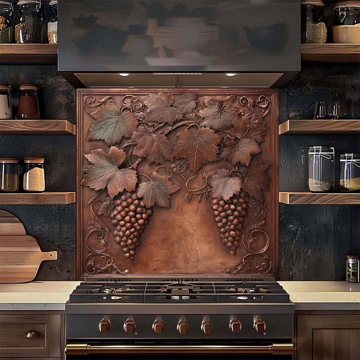 Vid de uva – Salpicadero de vidrio templado para cocina – Salpicadero de vidrio con aspecto de cobre para venta al por mayor de Glass Kitchen Backsplash