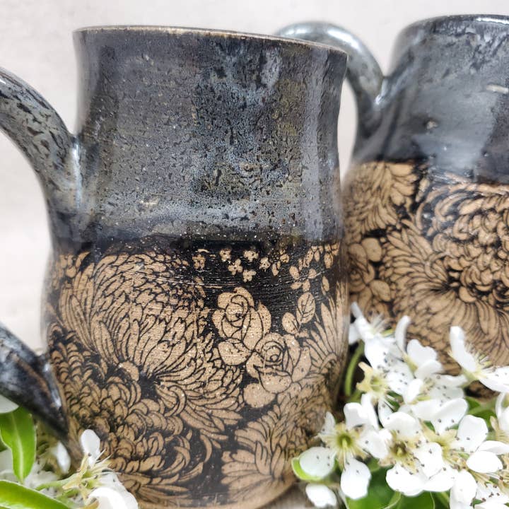 Turtle Hollow Pottery - Wholesale Coffee Mug - Flower Garden in Snow Storm -Mug1