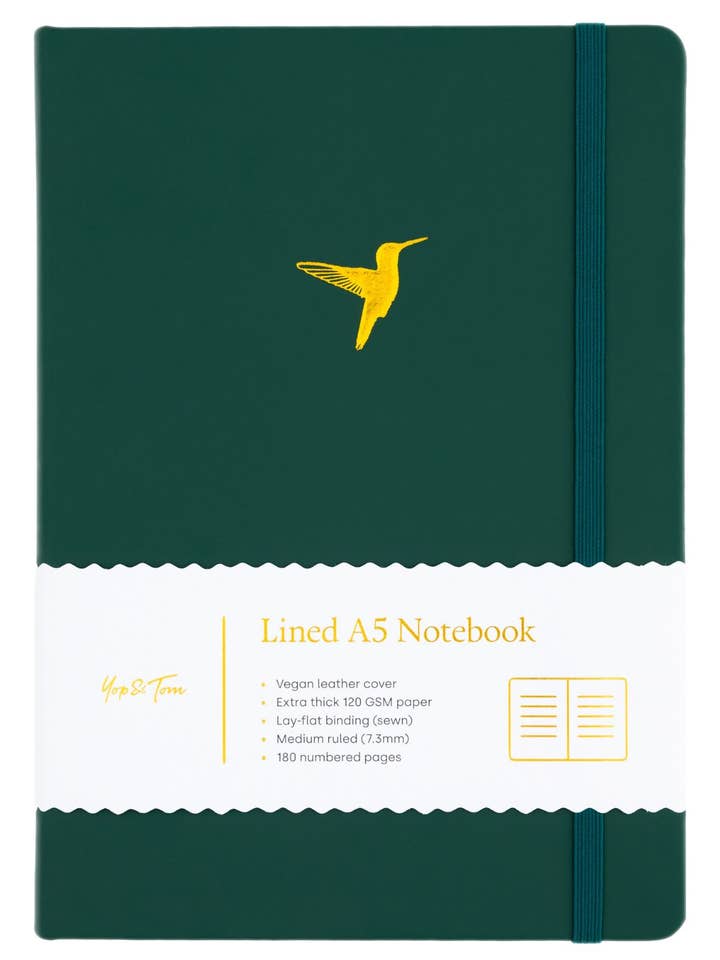 Kolibrifodrad Grön Anteckningsbok | Tjockt Papper Veganskt Läder för wholesale av Yop & Tom | Design-led Stationery
