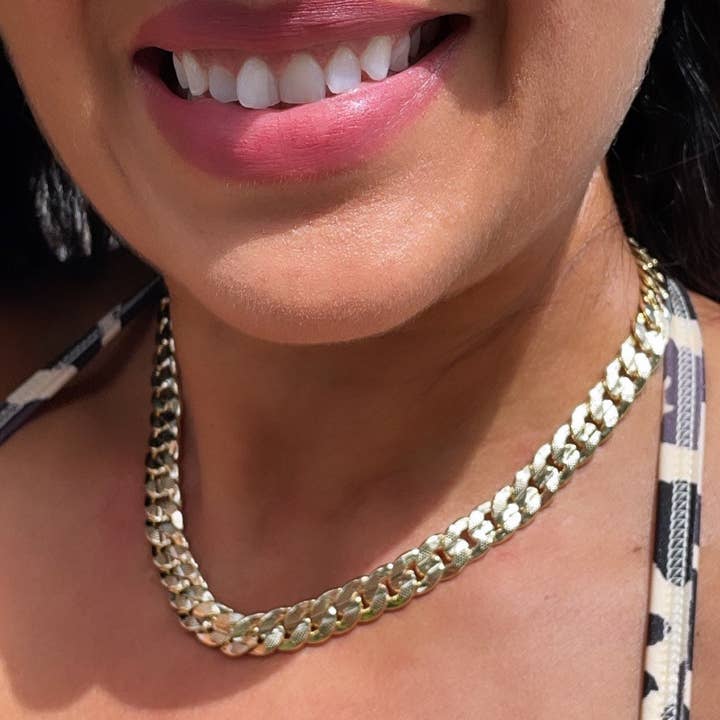 Milie - Wholesale Link & Chain Necklace - 18k GF Thick Carved Cuban Link Chain 9.5mm Necklace5