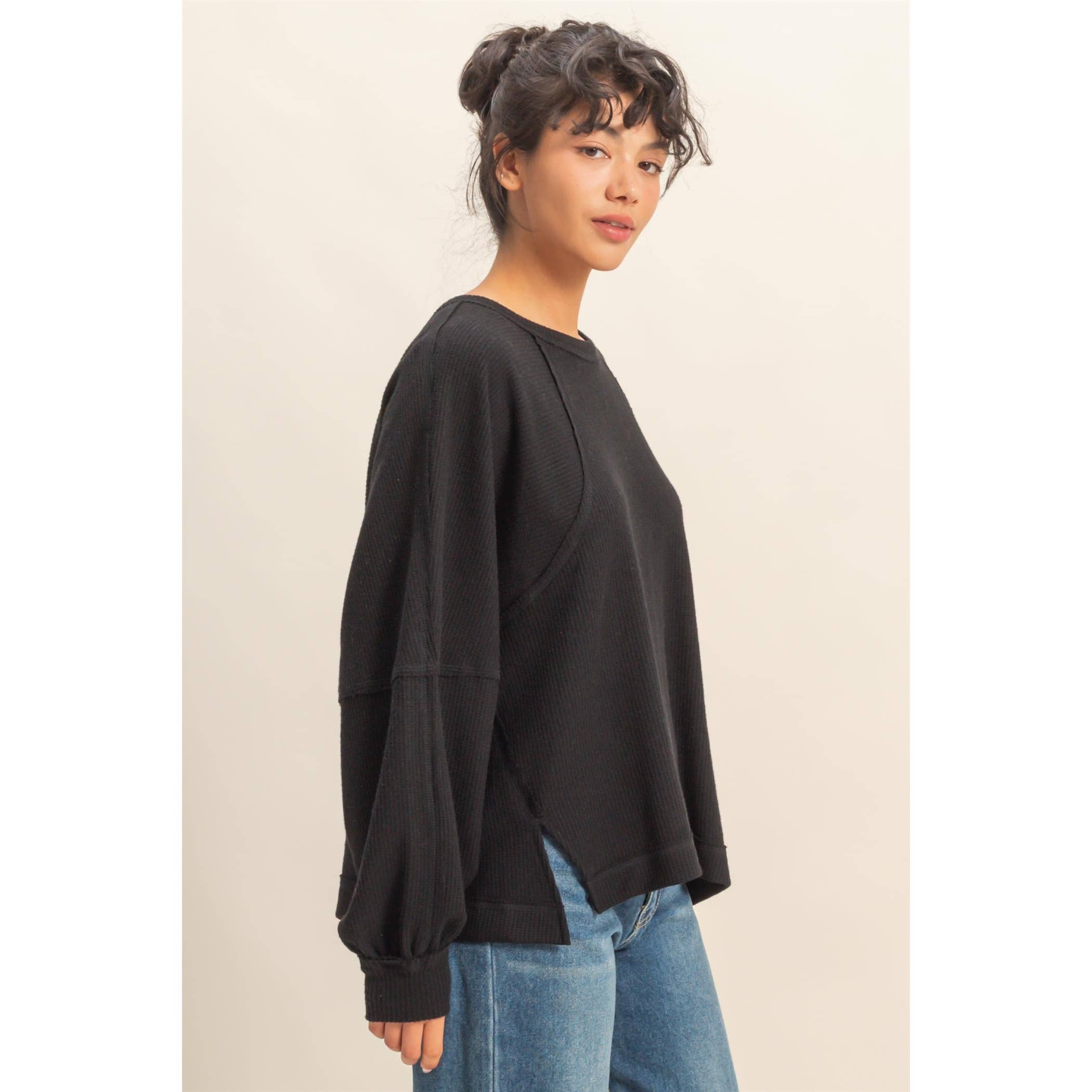 HYFVE - Vente Haut en maille – femme - Haut décontracté à manches longues en maille gaufrée brossée6