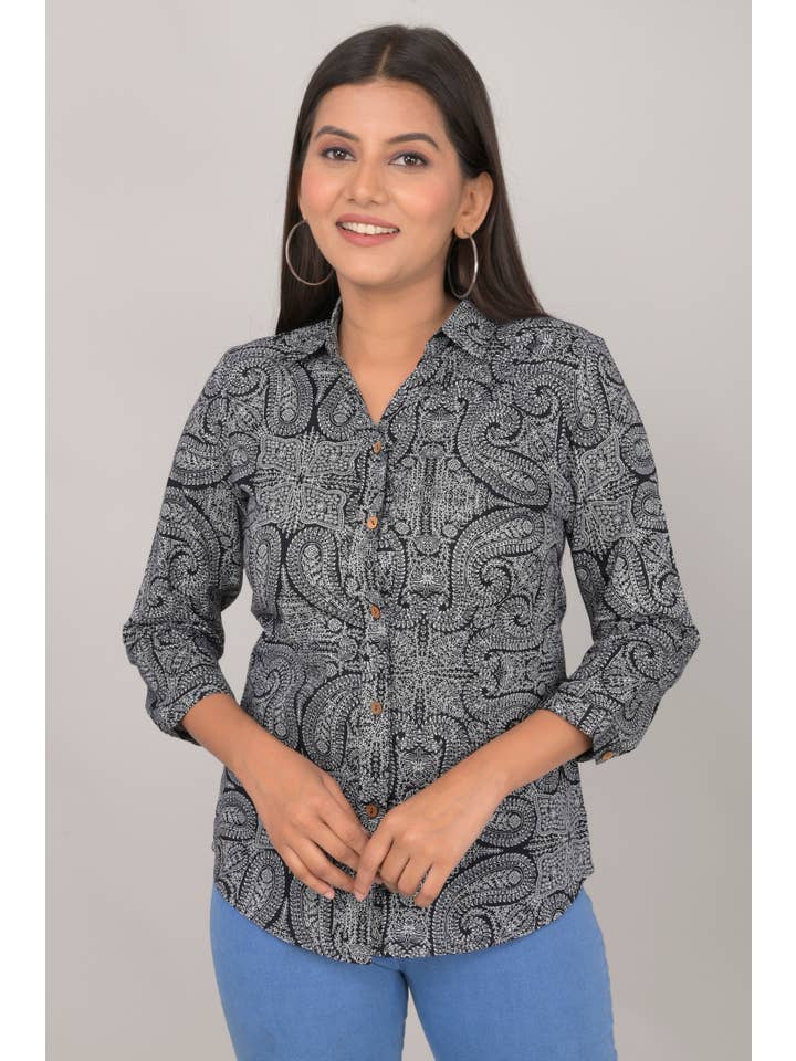 Riddhi Siddhi – Großhandel Hemd mit Button-down-Kragen – Damen – Ethnische Hemden mit Paisleymuster für Damen4