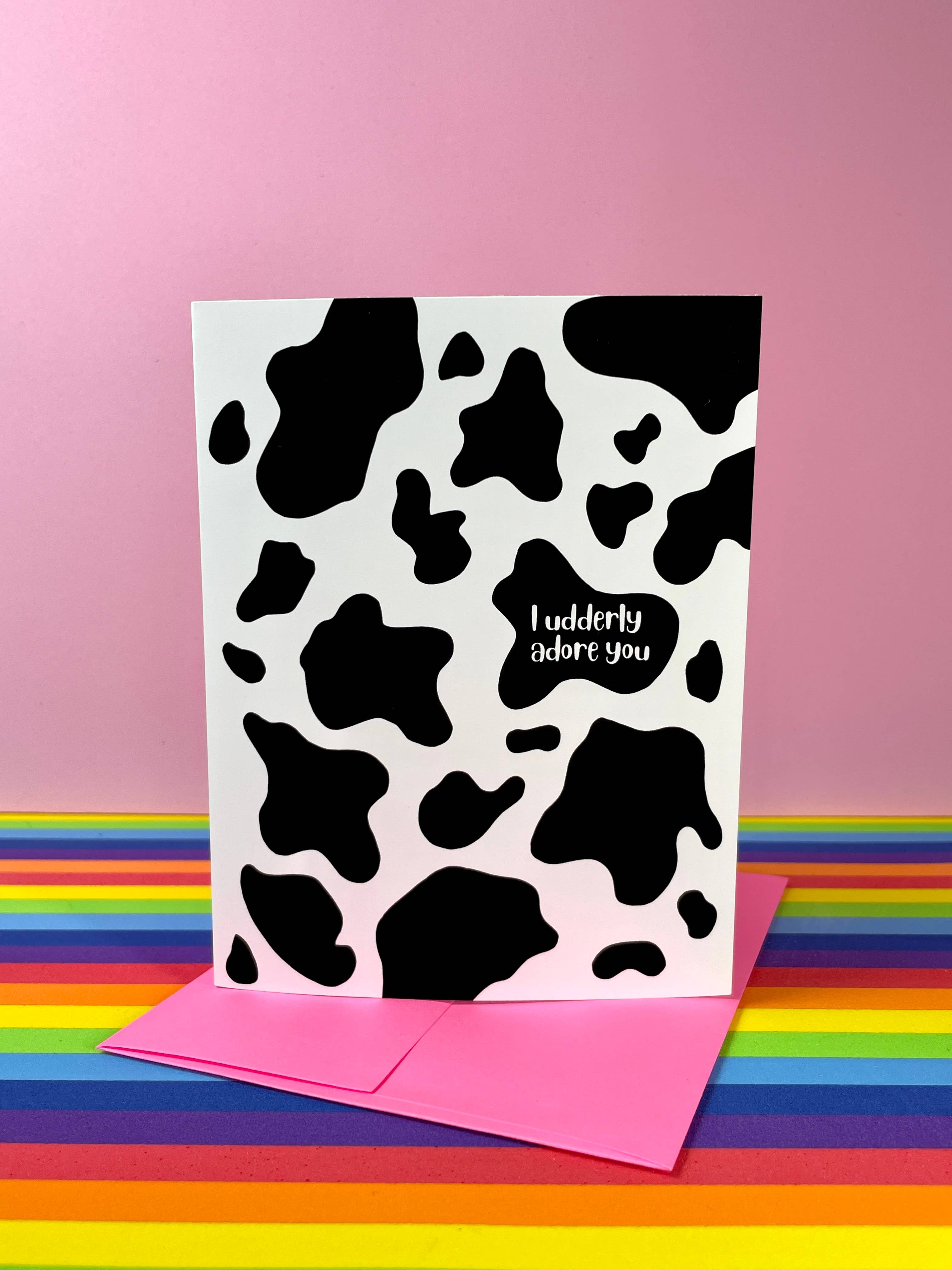 quirky burp illustrations - Wholesale Love Card - I Udderly Adore You Greeting Card1
