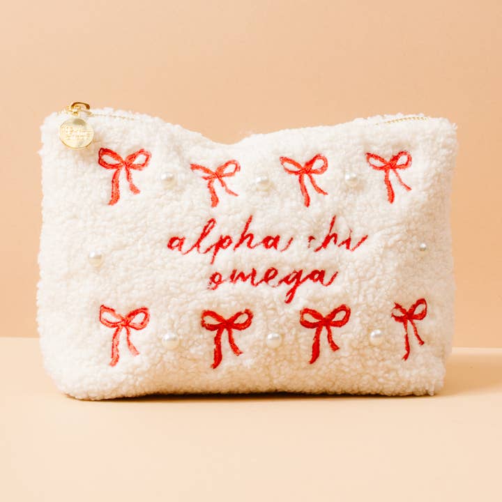 Sorority Bows & Pearls Teddy Pouch for wholesale by The Darling Effect