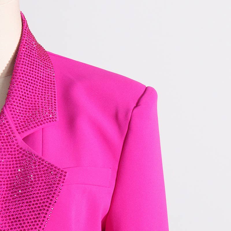 Productseeker - Vente Blazer – femme - BL067 Blazer rose à col en strass pour femmes5