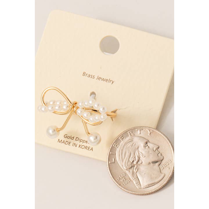 G Gold Dipped Pearl Studded Ribbon Bow Band Ring for wholesale on Faire