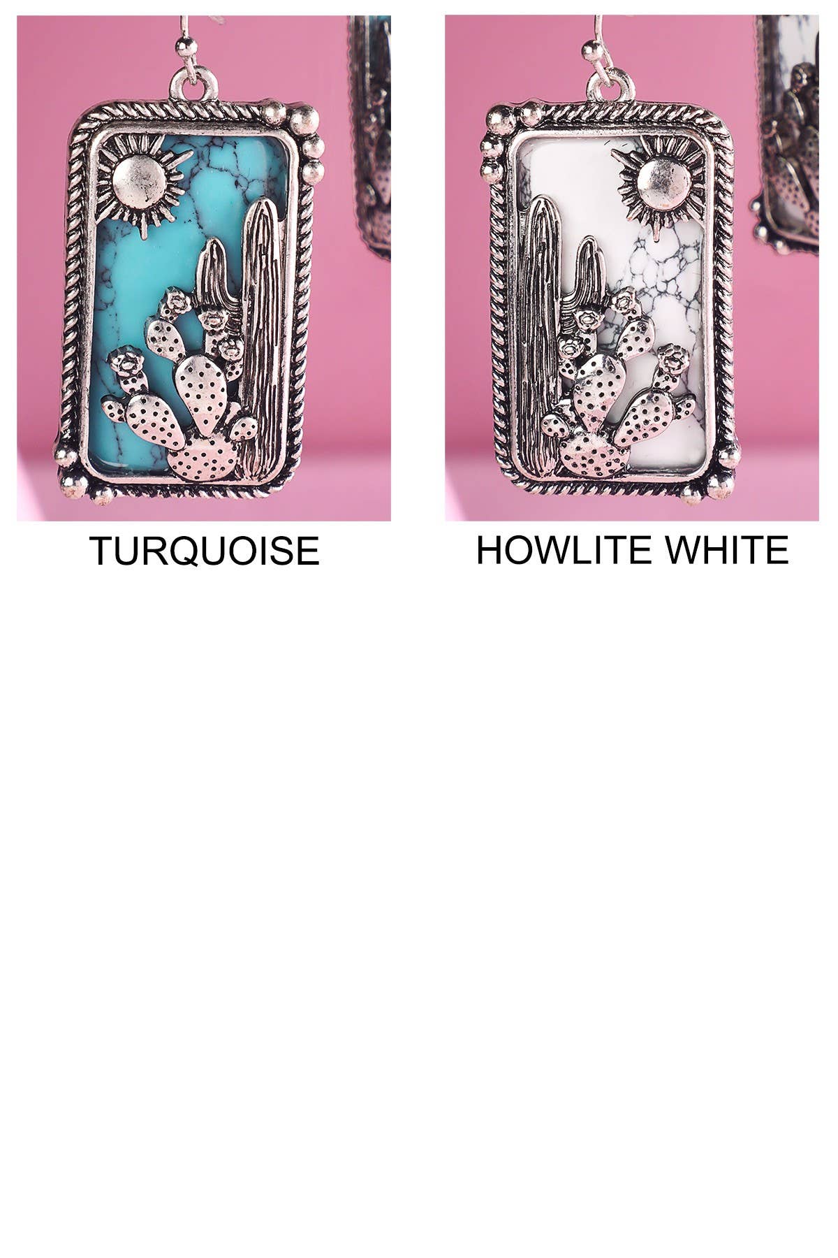 Urbanista - Wholesale Dangle Earrings - Western Cactus Hand Stone Earrings3