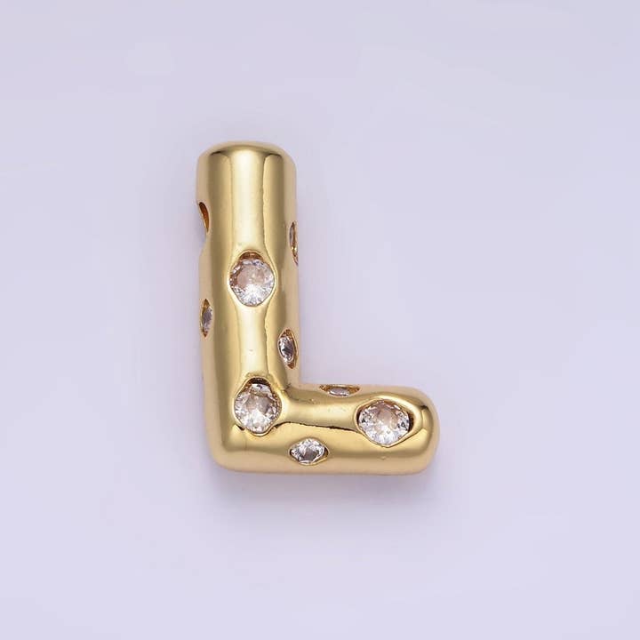 Aim Eternal - Wholesale Individual charm/pendant - 14K Gold Filled 20mm Clear CZ Chubby Balloon Initial Letter Pendant | A-A1041-A-A105311