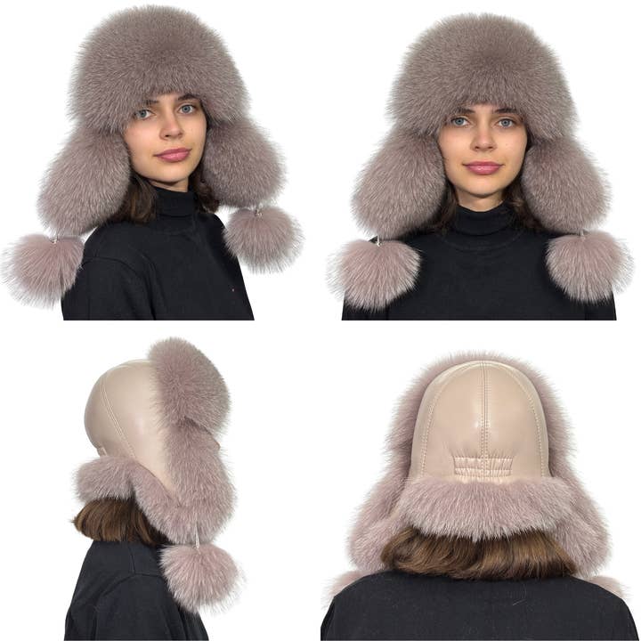 Cappello Ushanka in Pelliccia di Volpe Polare per Donna - Inverno, Base in Pelle o Scamosciata per la vendita all'ingrosso da parte di FurStyleUa