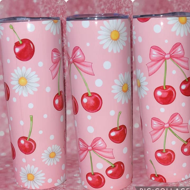 20oz Daisy Cherry Bow Coquette Tumbler for wholesale by Heartfelt blanks