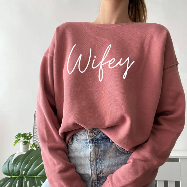 Wifey Bride Drop Shoulder Sponge Fleece Crewneck Sweatshirt (Cursive) for wholesale by Verita Culture