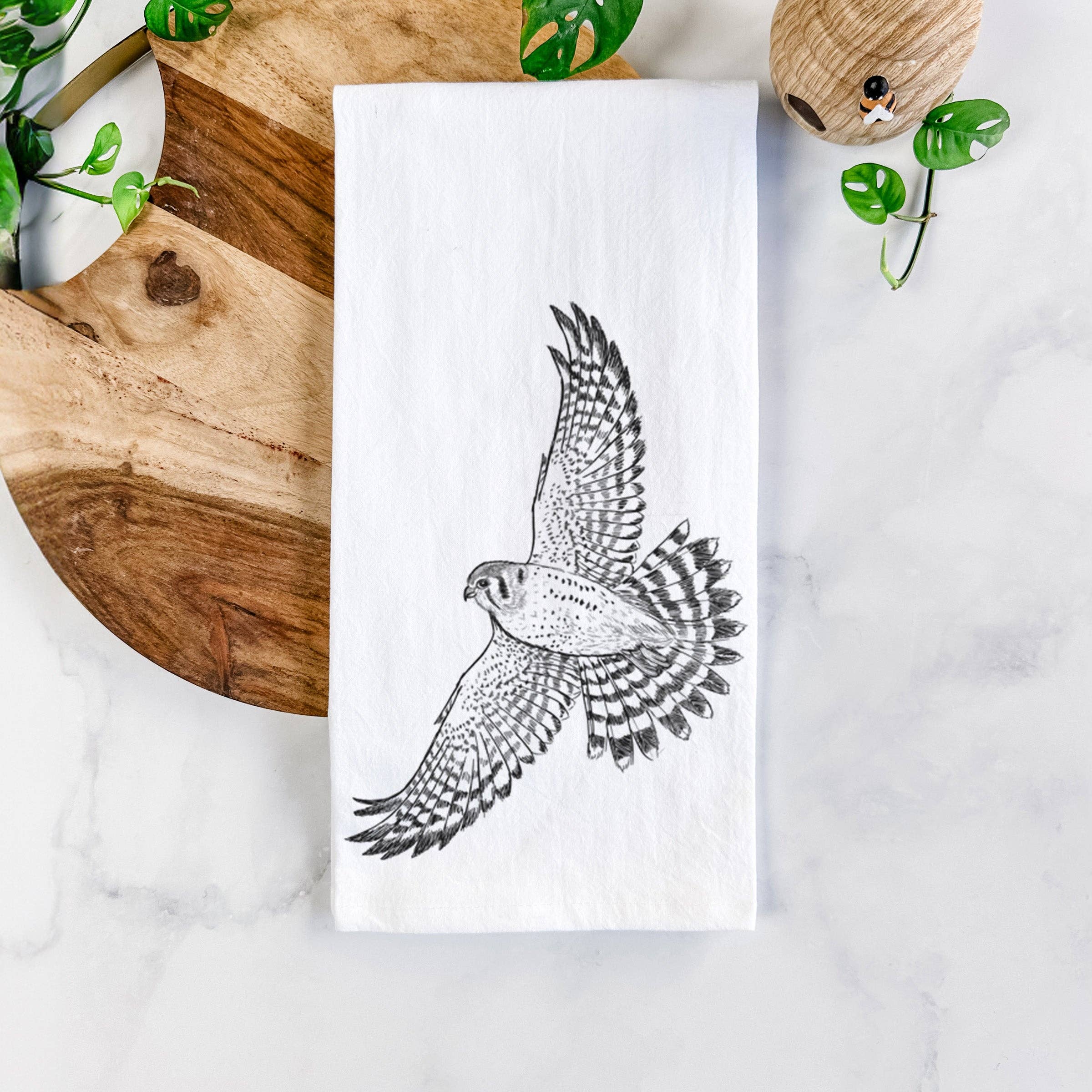 Because Tees - Wholesale Tea Towel - Soaring American Kestrel - Falco sparverius Tea Towel0
