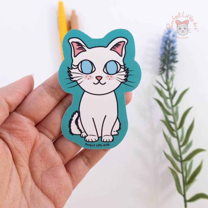 Purrfect Little Art - Wholesale Sticker - White Cat Sticker 1
