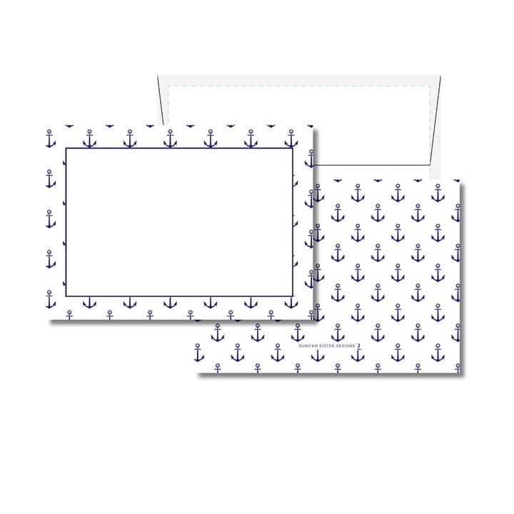 Nautiskt tema blå ankare kort – Set om 8, tillverkade i USA för wholesale av Duncan Sister Designs