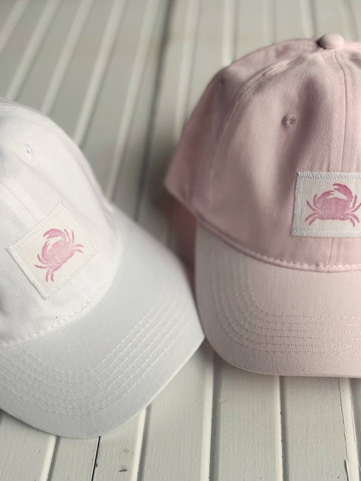 Coastal Pink Crab Hat - Hand Stamped for wholesale by Seagate Studio