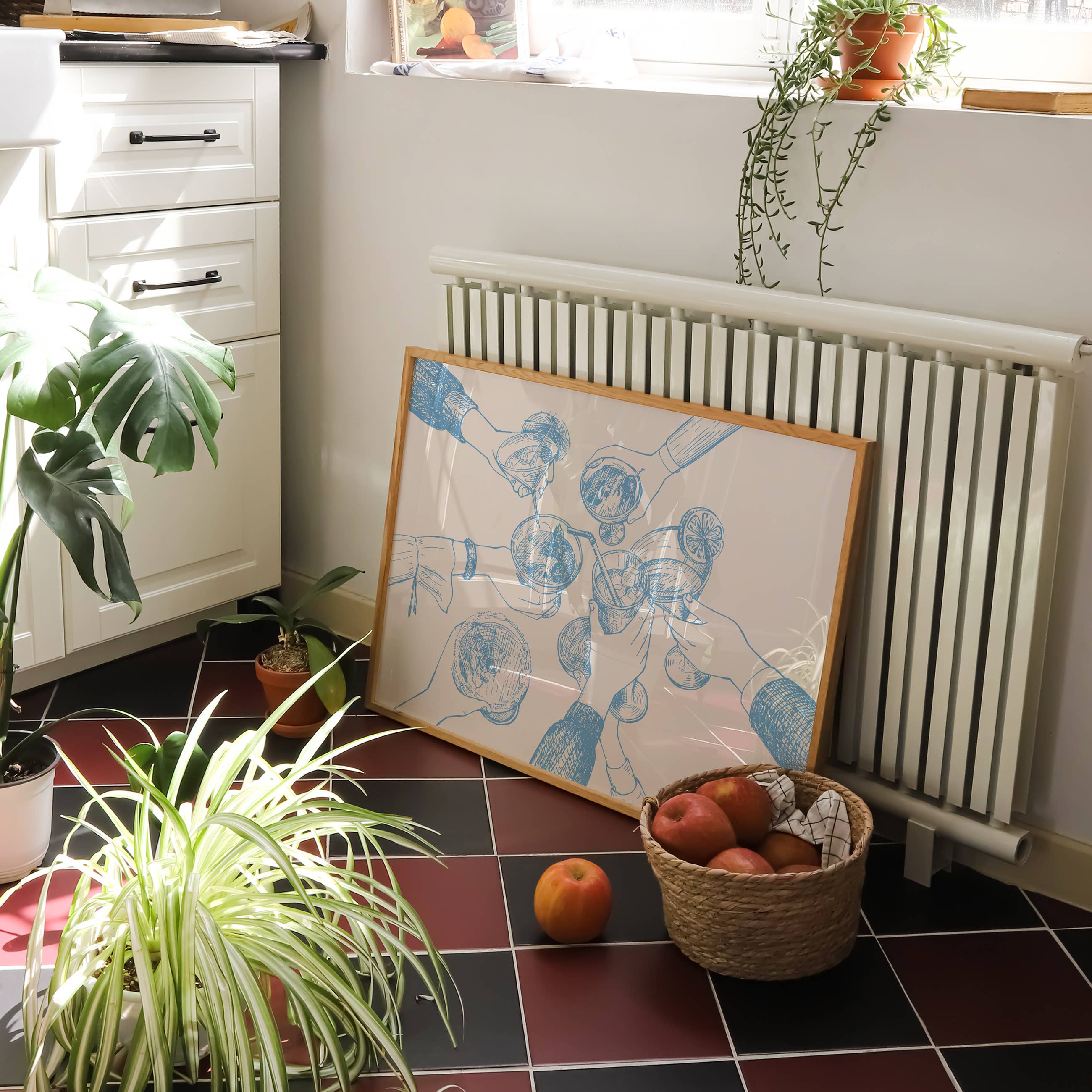 KIKIANDNIM - Wholesale Art Print - Bar Cart Wall Art Print | Cheers Hands Sky Blue | Home Decor2