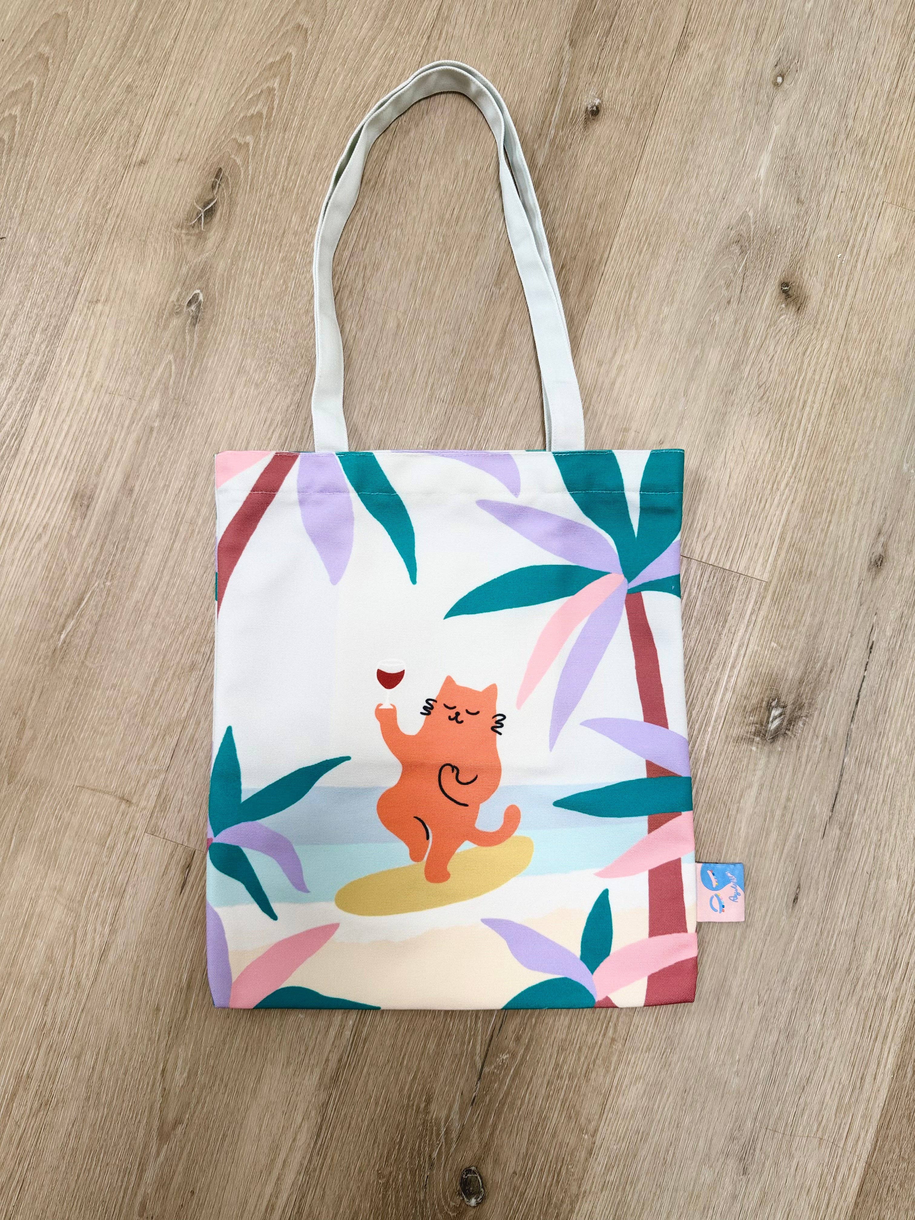 Angela Wan Art - Wholesale Tote Bag - Women's - Yoga Cat Tote Bag – Hawaii-Inspired Art Tote for Calm Everyday Living5
