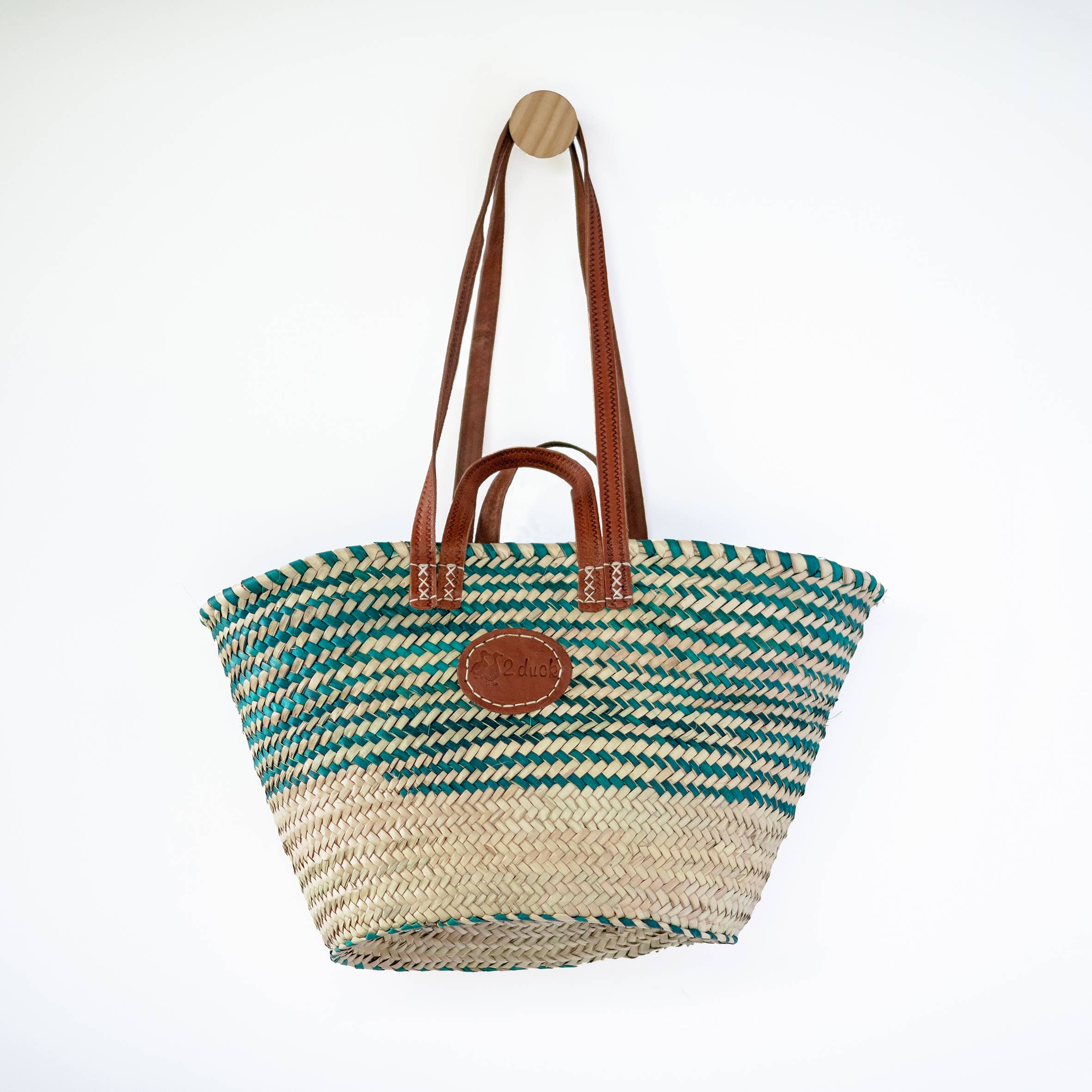 2 Duck Trading Company - Wholesale Beach bag - Classic Market Basket With Green Weaving1
