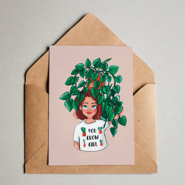 Carte postale A6 - You Grow Girl - Plantlady, Plantlover pour la vente par plantyintroverts