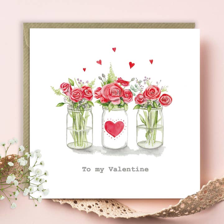 Valentinstagsgrußkarte – Handgemachte Liebesglas-Karte mit Kraftumschlag inklusive für den Großhandel von Crumble & Core